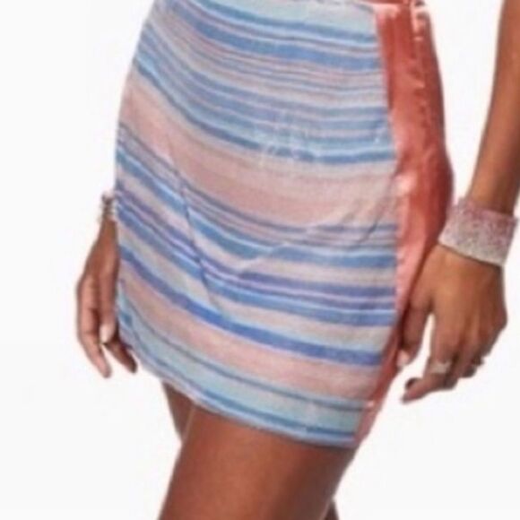 RAMY BROOK Skirt Kate exclusive Chainmail Metallic Satin Mini Pink Blue Size XS - Picture 4 of 12